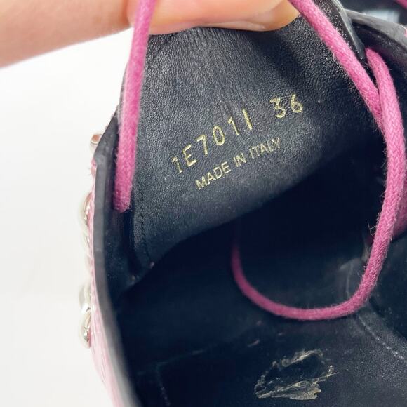 Prada Pink Studded Leather Oxford Lace Up Shoes with Silver Hardware IT 36 - Picture 11 of 13